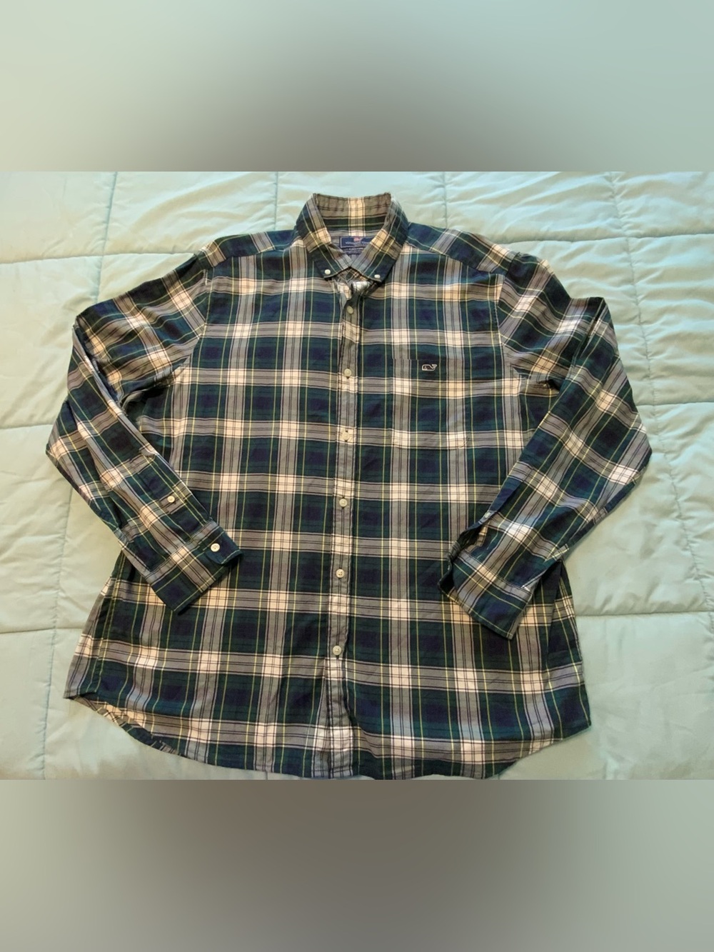 Vineyard Vines Blue and Green Plaid Button-Down Men’s Shirt